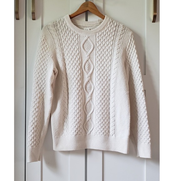 GAP Sweater Mens S Cream Cotton Cable Knit Crew Neck Classic Preppy Layer - Picture 1 of 7